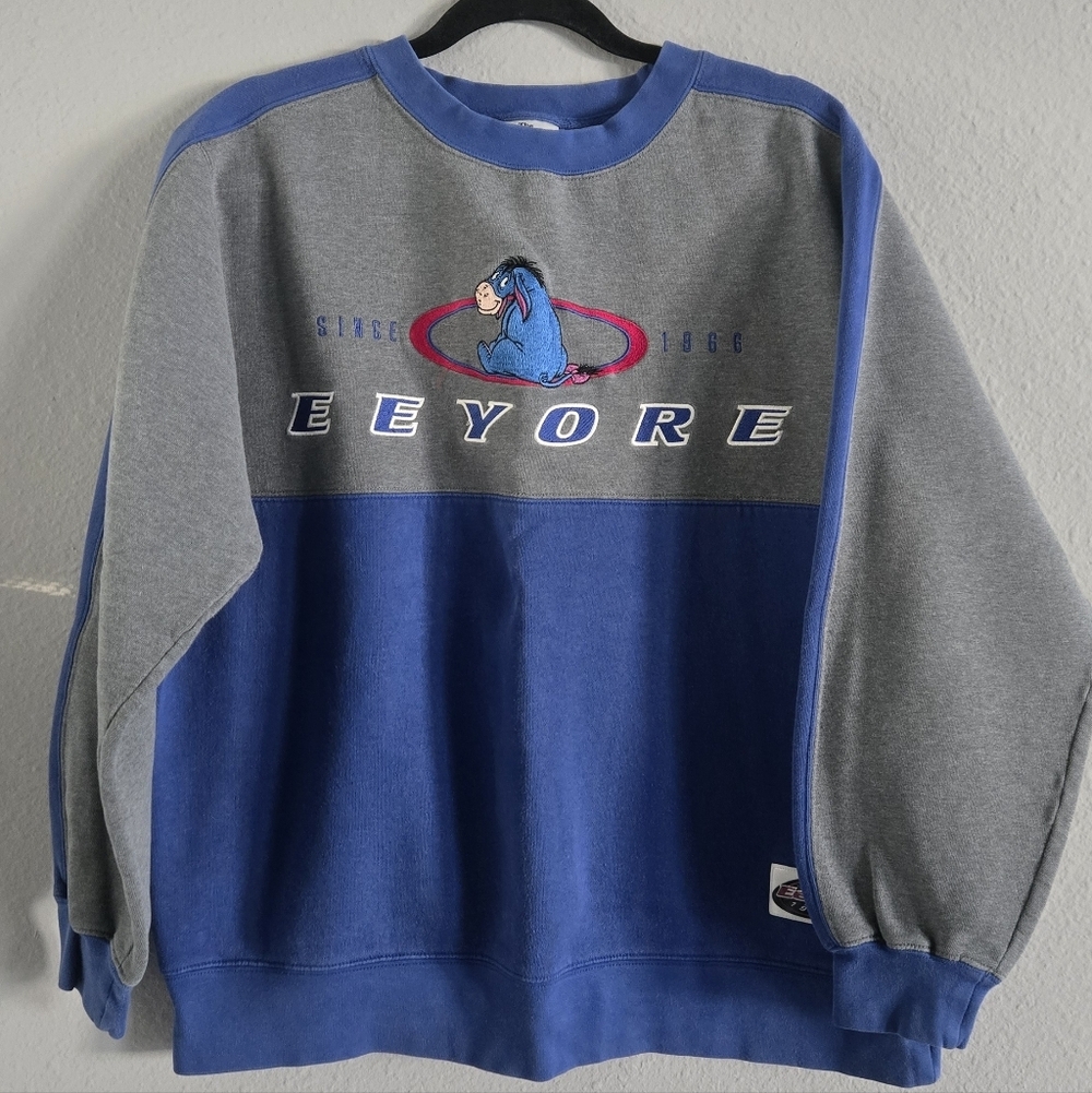 Vintage Disney Store Blue And Grey Eeyore Embroidered Crewneck Sweater Size M